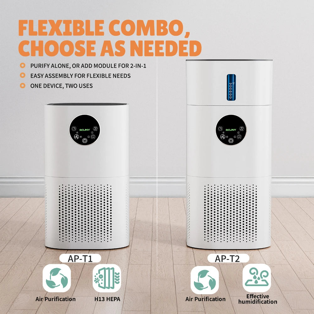 ROUNY 2-in-1 Air Purifier & Humidifier, Multi-Function Appliance, Deodorizing & Fog-Free Humidification, White