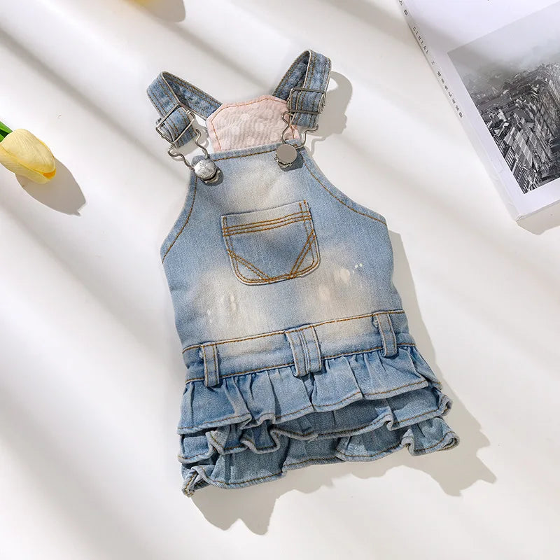 Pet Denim Strap Skirt Dog Puffy Skirt Teddy Princess Dress Pet Denim Strap Jumpsuit Puppy Clothes Dog Clothes Winter for Cat