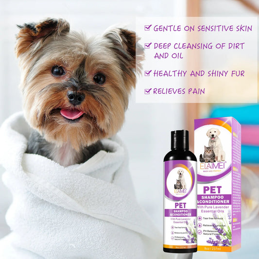 Pet shampoo for dogs, designed to remove stains, care for hair, relieve dryness and itching, eliminate body odor, and nourish th