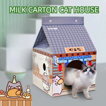 Cat box cardboard cat house with Reversible Cat Scratcher cat scratching pad Large cat villa scratching mat