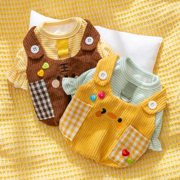 Cute Cartoon Plaid Pocket for Dogs in Autumn and Winter Small Animals Two Legs Suspenders Pants for Cats Warm Pet Dogs Clothes