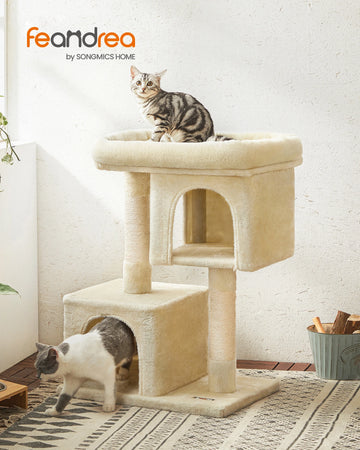 Feandrea Cat Tree, 84 cm Cat Tower, L, Cat Condo for Large Cats up to 7 kg, Large Cat Perch, 2 Cat Caves, Scratching Post