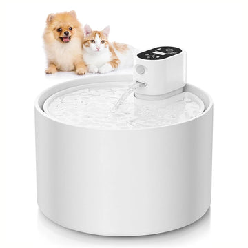 2.3L Automatic Ceramic Cat Water Fountain Wireless Pet Water Dispenser with Temperature & Water Level Display Pets Drinker Bowl