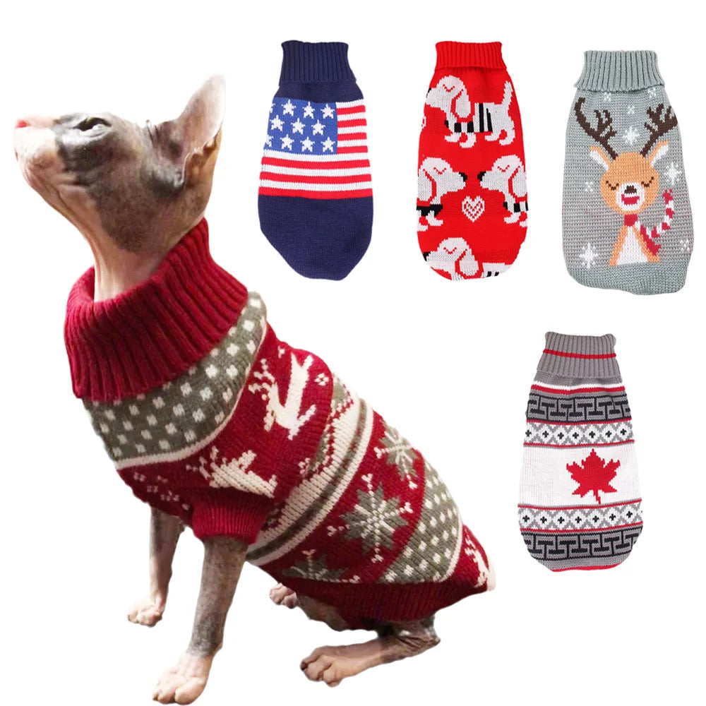 Popular Elk Print Cat Puppy Sweater Autumn Winter Pet Clothes Coat for Small Dogs Cats Cute Warm Sphynx Clothing Kitten Costume