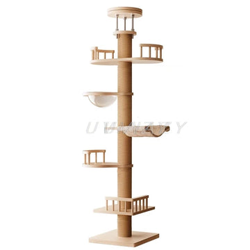 Adjustable Climbing Cat Tree House Tower Toys Floor to Ceiling Multi-Level Condo With Scratching Post Hammock Pet Cat Shelf