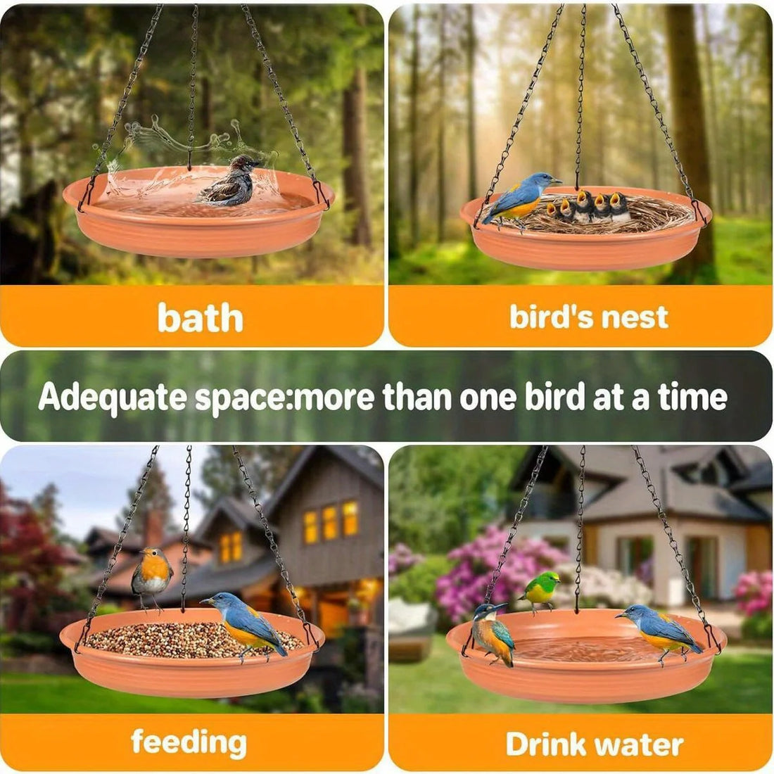 Hanging Bird Feeder Outdoor Bath Tray Bird Water Drinker Outdoor Feeder Garden Yard Decoration Plastic Bird Feeder Pet Supplies