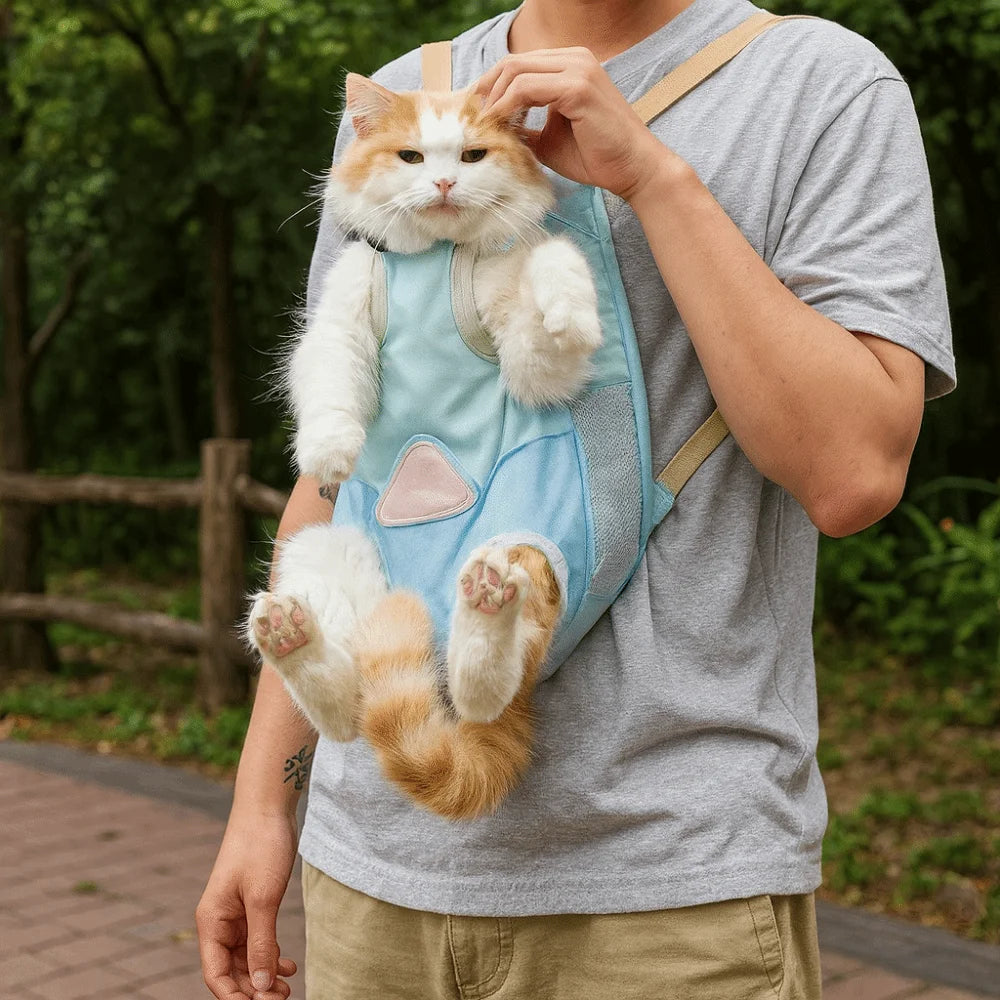 Portable Hands Free Pet Chest Bag Comfortable Soft Cat Carrier Bag Adjustable Straps Large Capacity Cat Outgoing Bag Camping