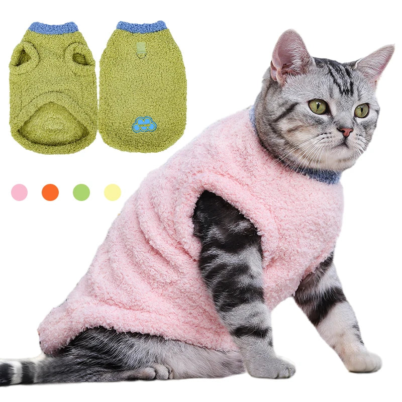 Warm Cat Dog Vest Winter Cat Clothes Soft Plush Pet Pullover with D-Ring Ragdoll-Cats Chihuahua Pug Clothing Kitten Puppy Coat