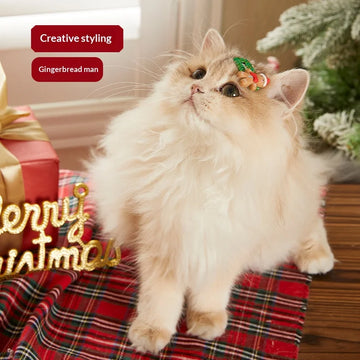 Cute Pet Bow Hair Clip for Christmas - Handmade Cat Dog Accessory for Maltese Teddy New Year Party Costume Fun