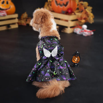 New Fun Dog Skeleton Halloween Costume Pet Lace Hair Proof Pumpkin Butterfly Dress Dog Clothes Gift