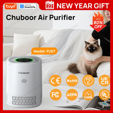 PJ07 Pro Tuya Smart Air Purifier, App Control & Timer,24dB 3-Speed H13 HEPA+Carbon,15㎡for Office/Study/Baby Room, Alexa/Google