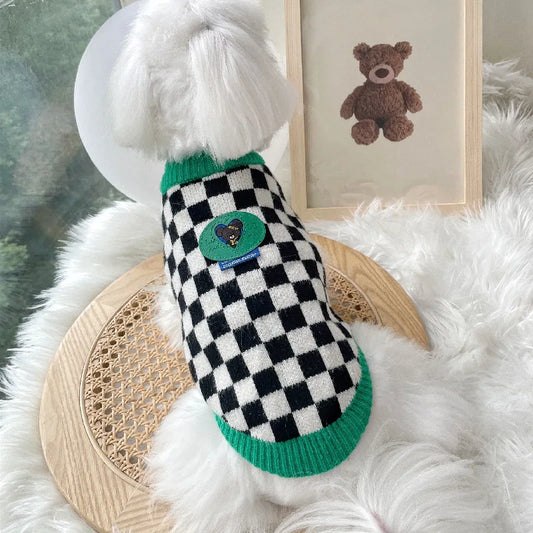 Black White Checkerboard Sweater Pet Dog Clothes Teddy Yorkshire Schnauzer Maltese Cat Small Dog Autumn Winter Dog Warm Sweater