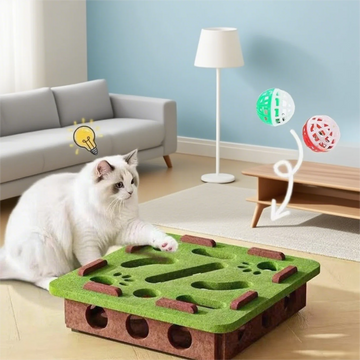 Diy Pet Cat Puzzle Maze Holes Toys Felt Box With Bell Ball Kitten Playing Toys Interactive Funny Combination Set Cat Supplies