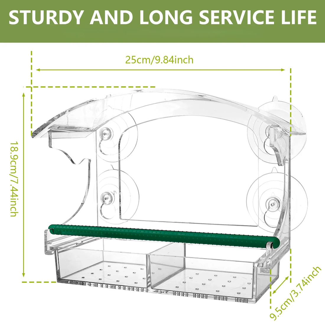 Acrylic Window Bird Feeder Clear Bird House With Suction Cups,Removable Tray and Perch Weatherproof Outdoor Bird Food Container