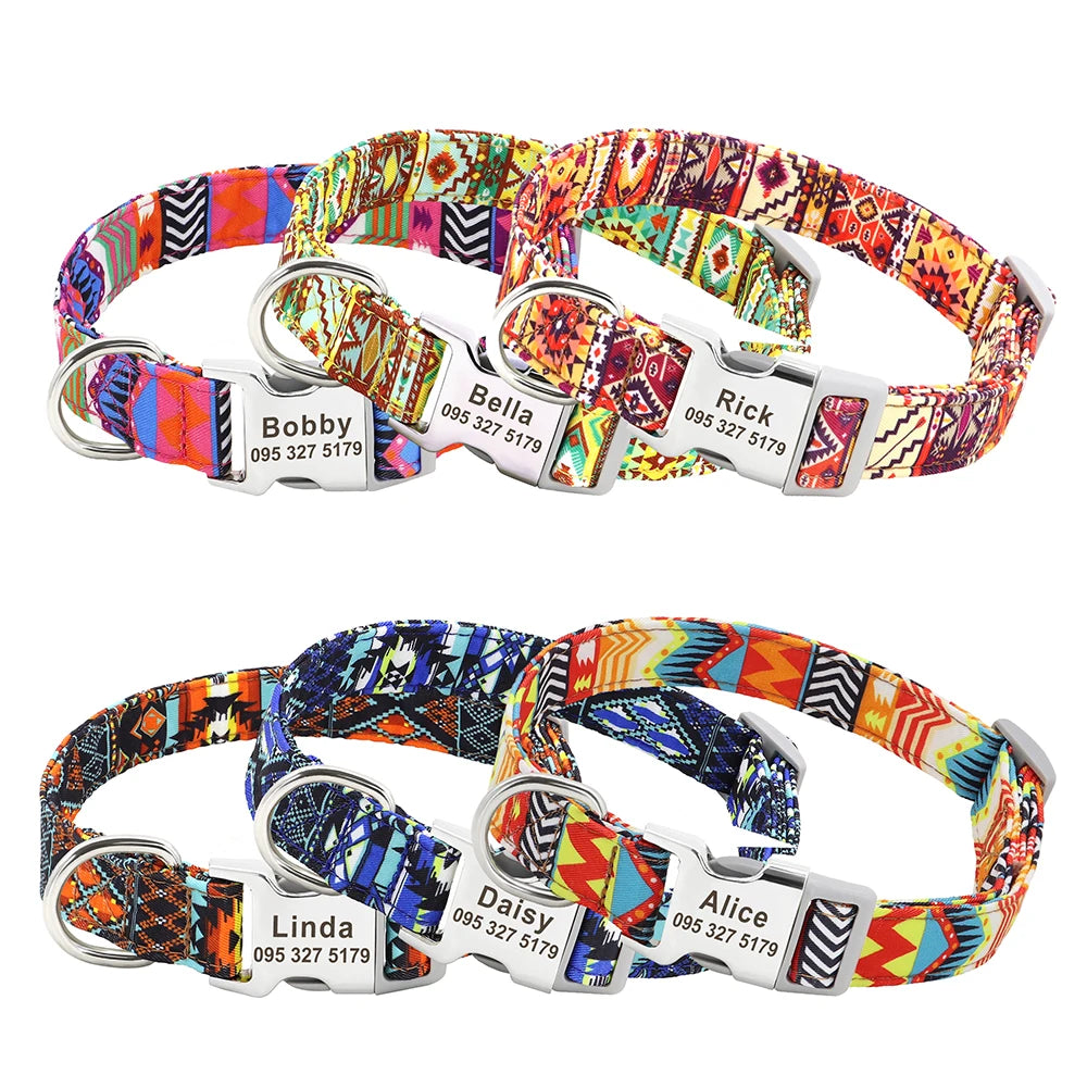 Personalized Nylon Dog Collar Custom Dogs ID Collars Engraved Name Pet Necklace Anti-lost for Small Medium Large Dogs Adjustable