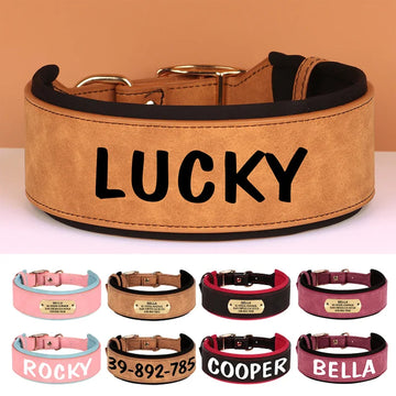 Wide Personalized Dog Collar PU Leather Customized Dogs Tag Collars Soft Pet Collar for Small Medium Large Dogs Pitbull Buldog