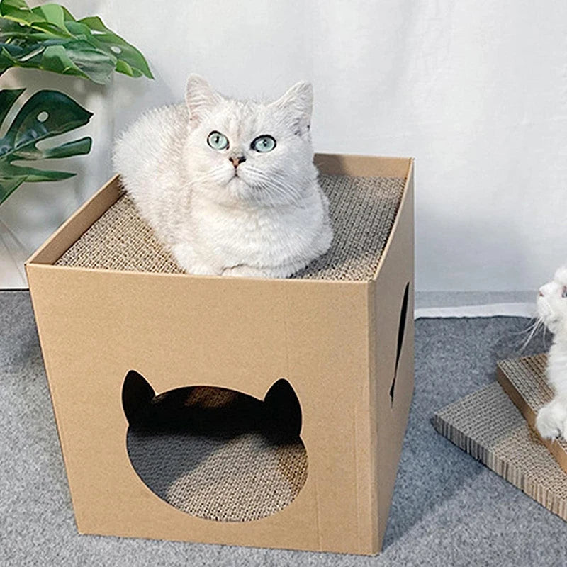 Cat House Scratching Board Pet Folding Pets House With Scratch Pads Corrugated Cat Cardboard Box For Rabbit Hideout Cat