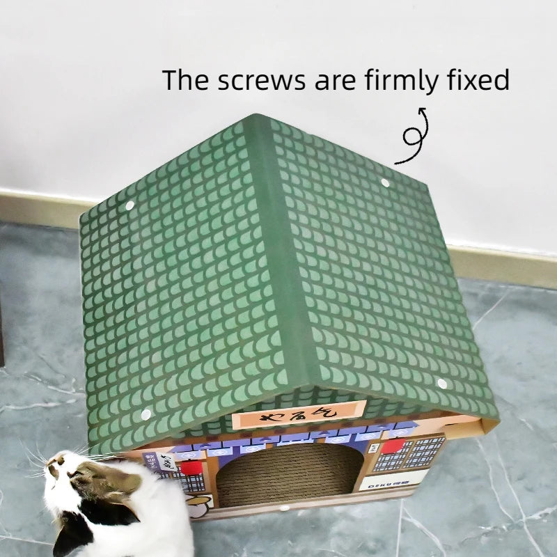 Cat house withcat scratcher durable cat scratching board corrugated cardboard cat bed