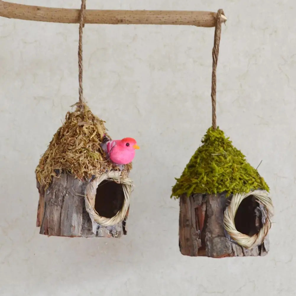 Handwoven Wooden Bird House Small Outdoor Bird Cage Simulation Parrot Nest Pet Products Home Garden Tree Decorations