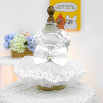 1PC Pet Clothing Spring and Autumn Thin White Pearl Dress Wedding Princess Dress Suitable for Small and Medium sized Dogs