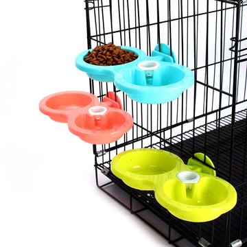 1pc Double Pet Cage Hanging Food Bowls Automatic Drinking Water Feeder 3 Colors Cat Bowl Puppy Feeding Supplies Dog Bowl
