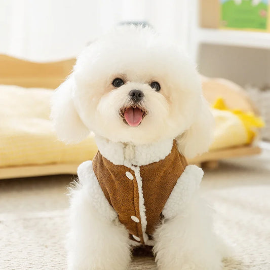 Pet Autumn/Winter Leather Jacket Velvet Casual Traction Vest Thickened Warm Coat Cat Clothes for Small Dogs Puppy Clothes