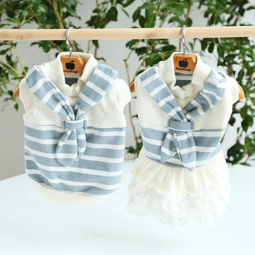 2021 Scarf Striped Couple Suit Cat One-piece Dress Dog Pet Clothes Dog Clothes for Small Dogs Supplies Dog Summer Clothes