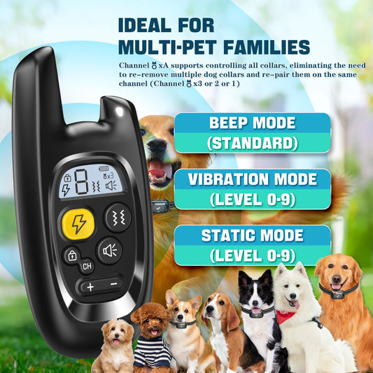 Dog Shock Collar Waterproof Rechargeable Anti-bark Collar for Dogs Electric Training Dog Collar with Safe Static Vibration Beep