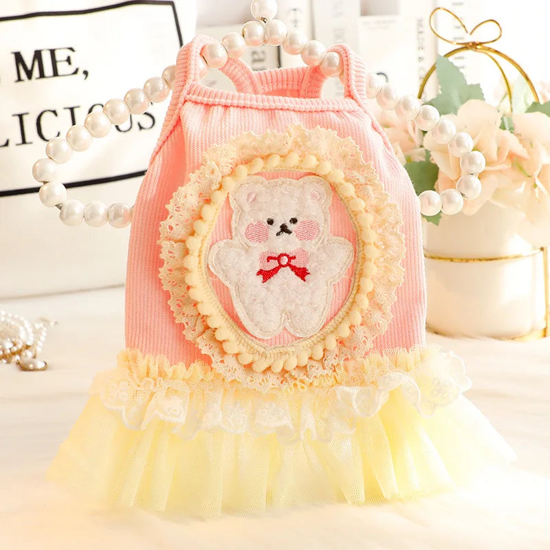 Dog Clothes Spring/Summer Thin Cat Princess Dress Halter Bear Knit Cute Small Dog Teddy Pet