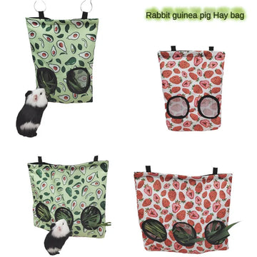 Hanging Hay Bag with hooks for Bunny Guinea Pigs Small Animal Feeder Rabbit Food Dispensers Bag Pet Feeding Bag 2/3 Holes