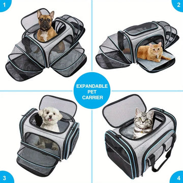 1 PC Expandable Foldable Pet Bag with Fleece Pad Soft Side Pet Harness for Small Pets Cats Puppies. Breathable Cat Backpack Har