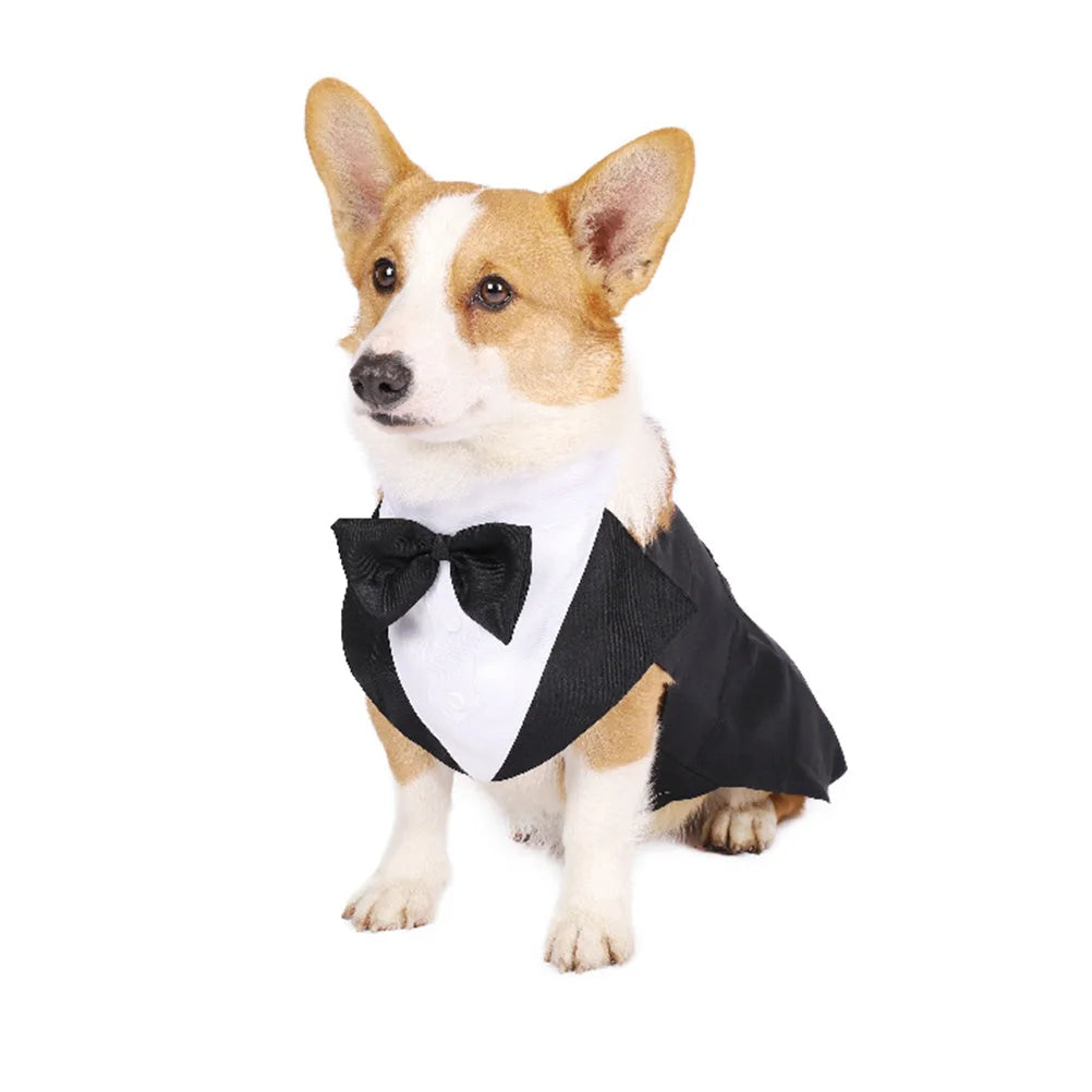 Stylish Dog Tuxedo Suit Dog Prince Wedding Shirt Costume Formal Tuxedo with Bowtie Puppy Clothes Dog Jumpsuit for Small Dogs