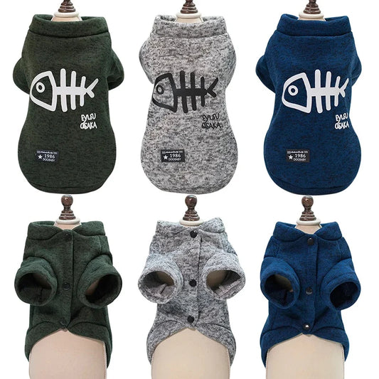 Fishbone Cat Clothes Winter Warm Pet Sweatshirt for Cats Dogs Puppy Clothing Ragdoll Sphynx Coat Chihuahua Poodle Jacket Apparel