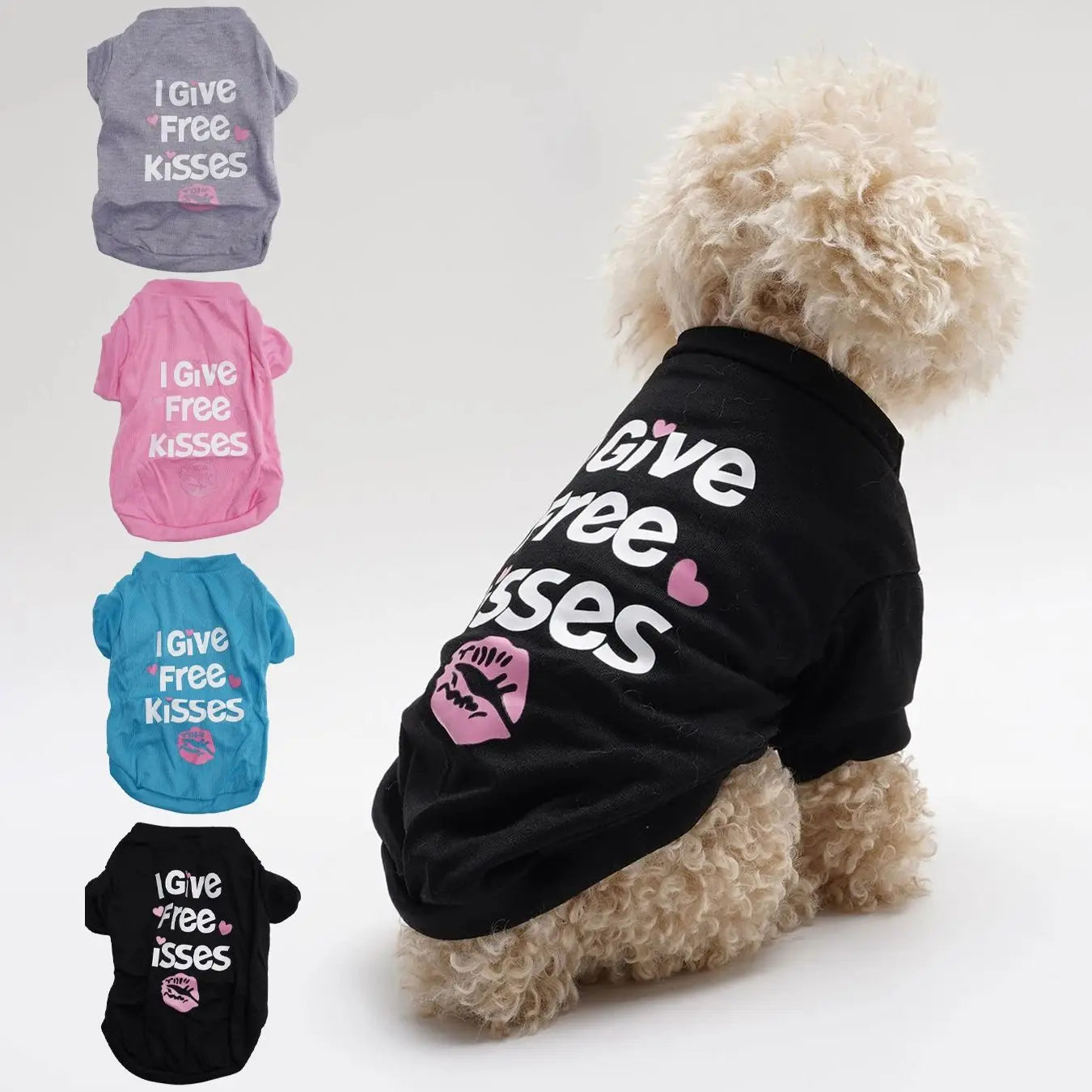 4 Pack Pure Color Breathable Pet T-Shirts for Dogs Spring Summer Love Heart & English Lips Pattern Two-Legged Dog Clothes