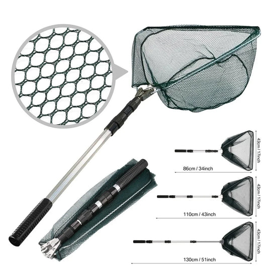 Retractable Landing Fishing Net 190cm-5cm with Telescoping Pole Handle Foldable Freshwater Fish Catching Releasing