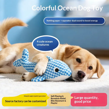 Self Play Cat Dog Toy with Crinkle Sound - Chew Resistant Squeaky Teeth Cleaning Boredom Relief Interactive Companion Toy