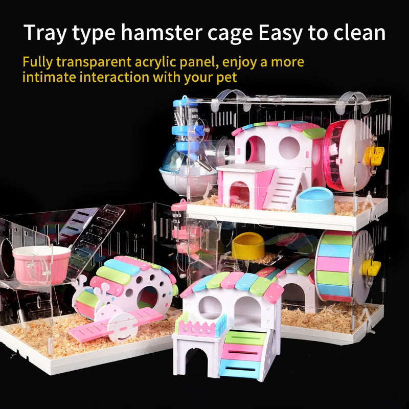 Acrylic Hamster Cage 2-Layer Small Pet House For Dwarf Hamsters Small Pet House Hamster Cage Small Animal Cage With Accessories