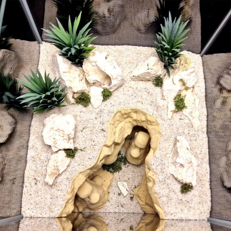 Easter Island Heads Themed Aquascape,Hiding House for Fish & Shrimp,Simulated Rock Cave with Undulating Substrate Sand Terrain