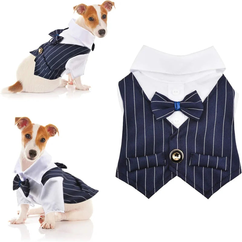 Pet Clothes Dog Shirt Dog Tuxedo Bow Tie Shirt for Boy Dog Wedding Party Bulldog Pug Puppy Costume Pet Teddy Summer Thin Outfits