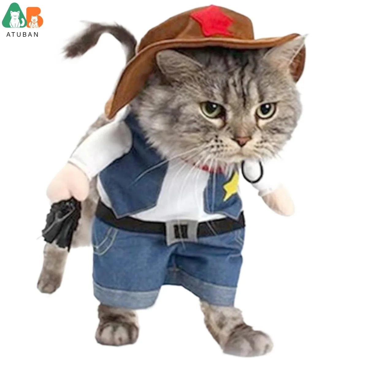 Pet Dog Cat Halloween Costumes,West Cowboy Uniform with Hat,Funny Pet Cowboy Outfit,Clothing Funny Costume for Cats & Small Dogs