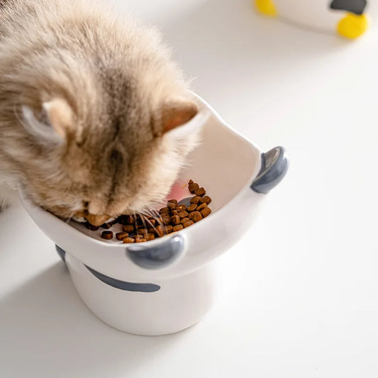 Cute Cat Bowl Ceramic New Neck  Cat Food  Cat Water Bowl To Prevent Upset Pet Bowl Food Utensils