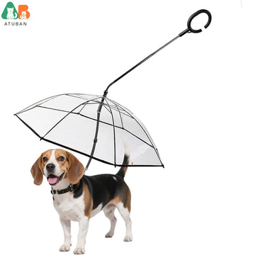 ATUBAN Dog Umbrella with Leash, Pet Umbrella for Dogs Adjustable Handle Dog Umbrella for Small Pets, Adjustable Rope Leash