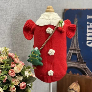 Pet Christmas Sweater Princess Style Skirt Cat Pet Apparel Knitted Dress Flying Sleeves Autumn/Winter Small Medium Dog Sweater