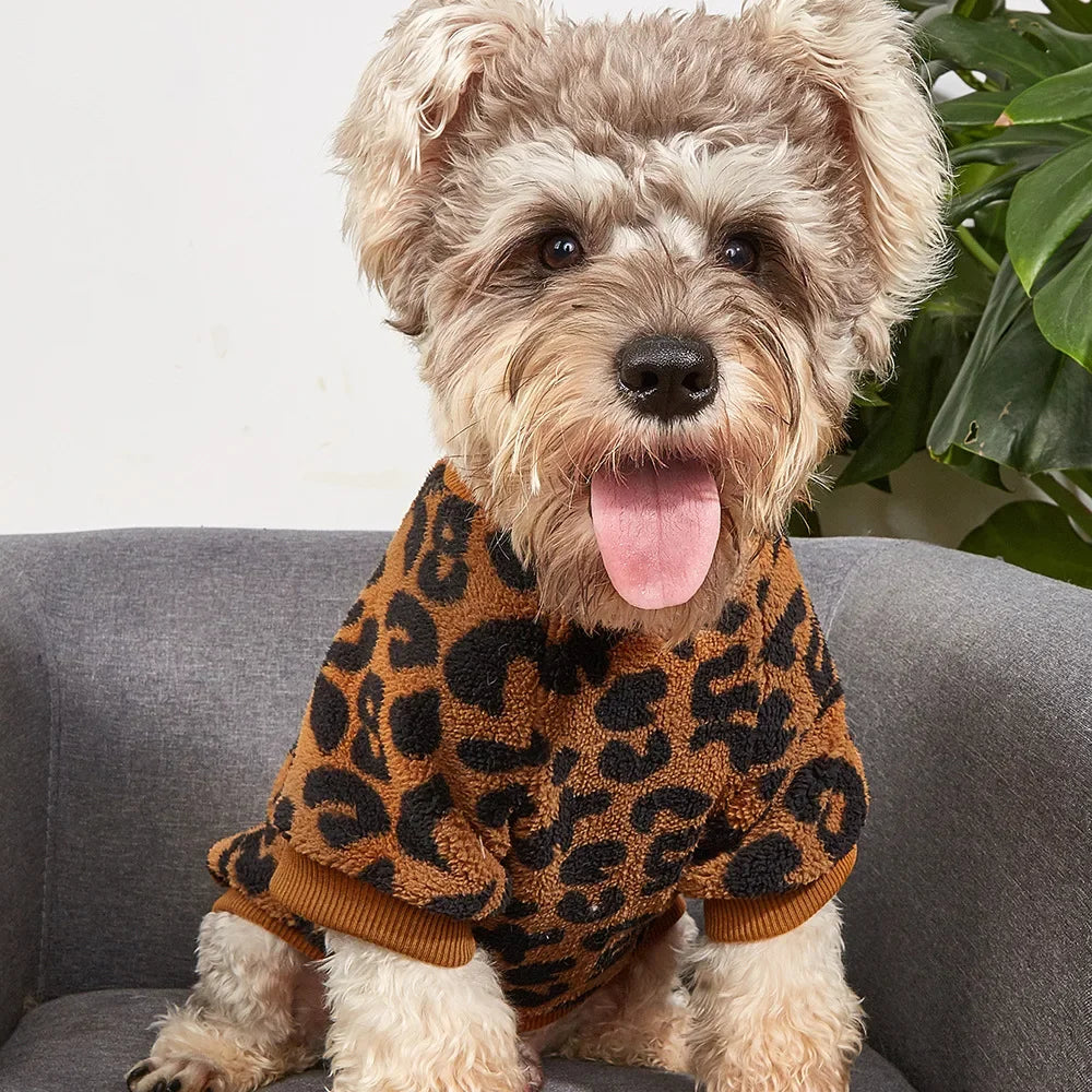 Puppy Pullover Dog Clothes Leopard Printed Pet Vest Winter Dog Clothes For Small Medium Dogs Puppy Cat Chihuahua Yorkie Pug Coat