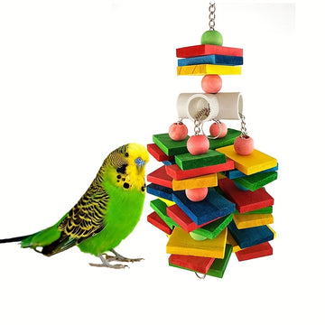 Small Wooden Pet Bird Parrot Chew Toy Colorful Building Blocks for Interactive Play Eco-Friendly Sustainable Plastic Material