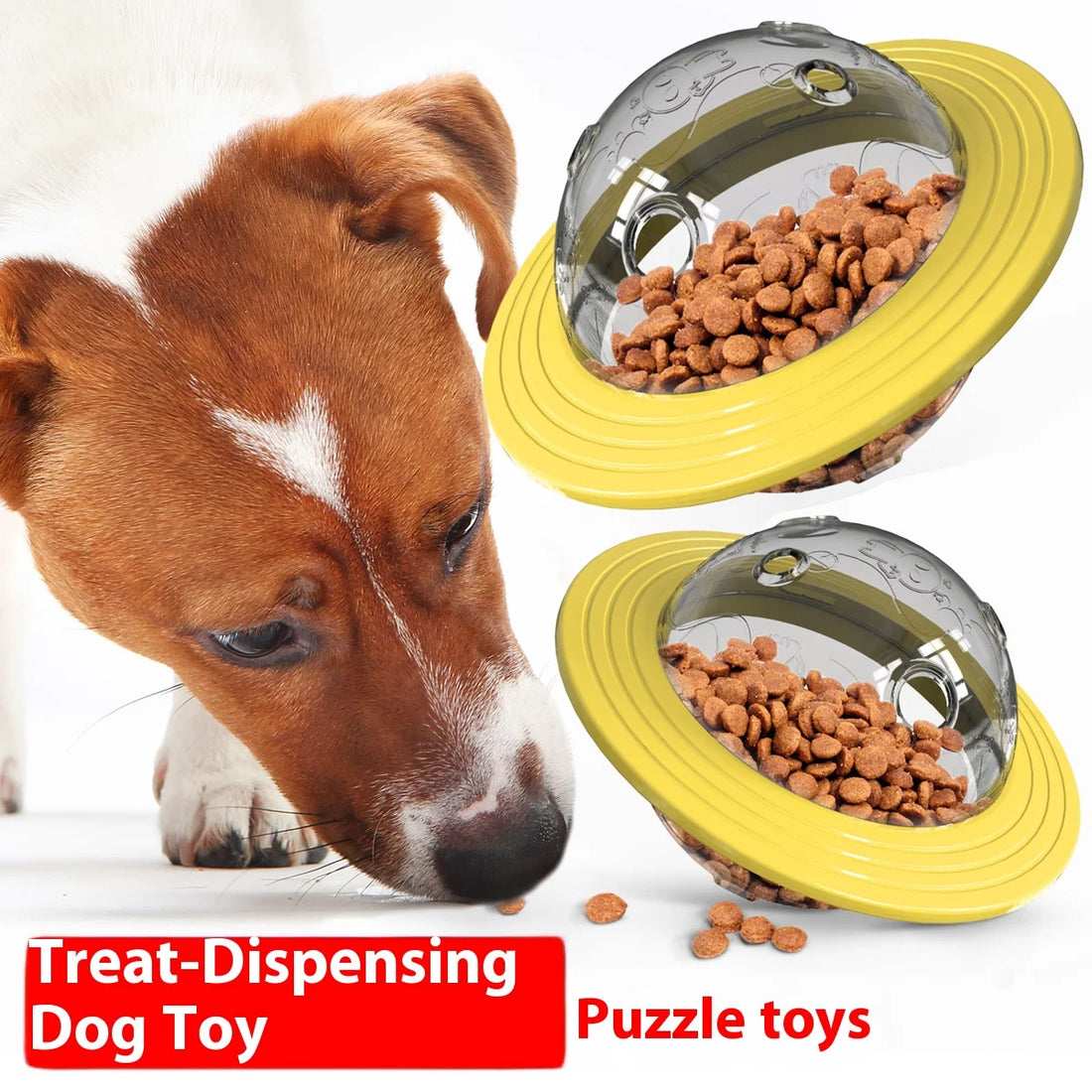 Indestructible Dog Toy Flying Saucer Treat Dispenser - Non-Tip Wobble Feeder Chew Proof UFO Puzzle for Aggressive Chewers