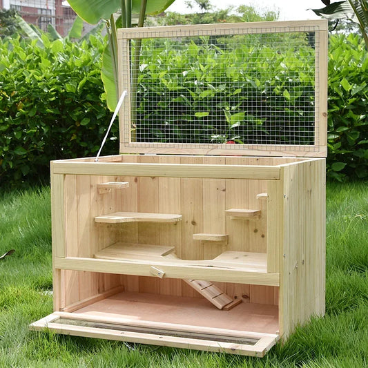 Wooden Hamster Cage Openable Top Habitats for Guinea Pig Chinchilla Small Animal Transparent Nest DIY Pet House Chicken Villa