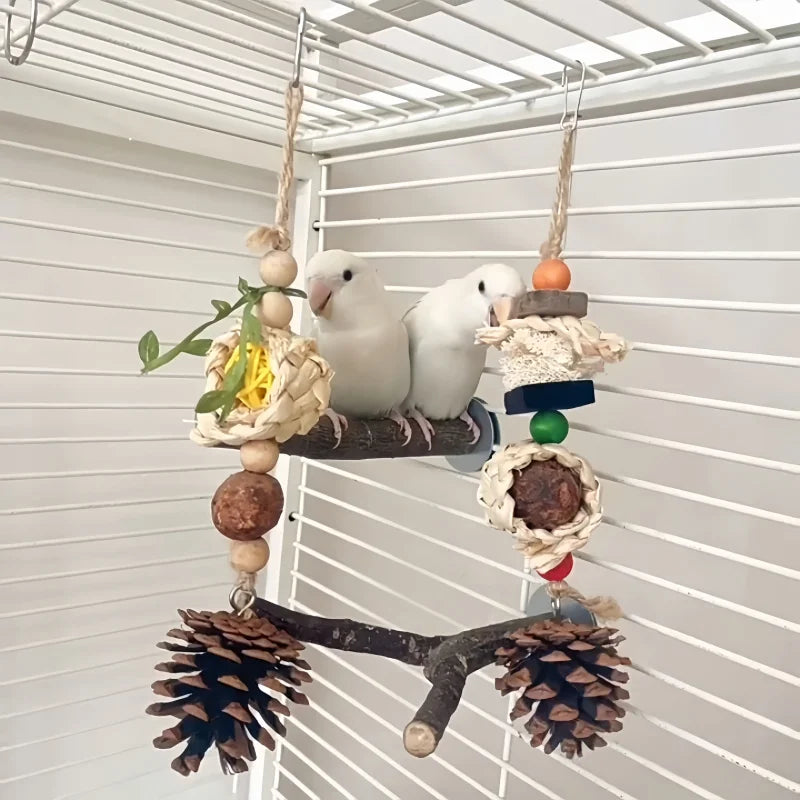 Bird Chewing Toy Funny Cotton Rope Pinecone Parrot Toys Bite Resistant Bird Tearing Toy Cockatiels Training Cage Toys For Pets