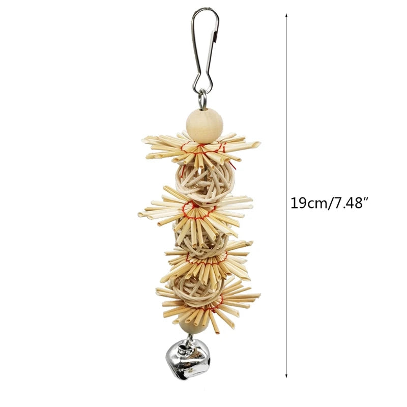 Bird Chewing Toy Parrot Cage Bite Toys Rattan Balls with Bell Colorful Entertainment Toys for Small Medium Parrots Random Color