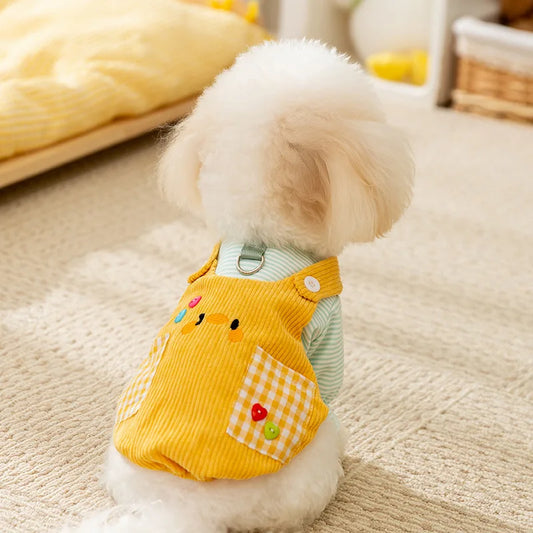 Cute Cartoon Plaid Pocket for Dogs in Autumn and Winter Small Animals Two Legs Suspenders Pants for Cats Warm Pet Dogs Clothes